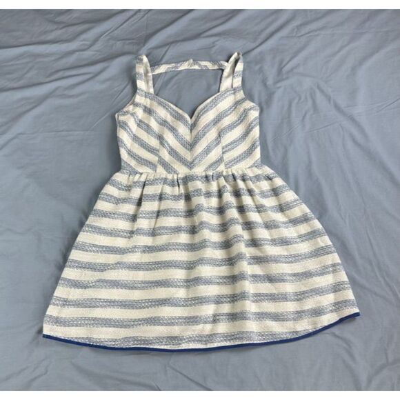 Line & Dot Kelly Mini Mini Dress in Sky Striped Size L Open Back Sexy Chic - Picture 4 of 12